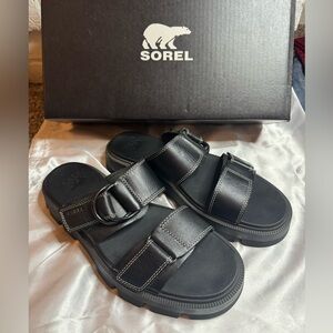 Sorel Black Leather Slide Sandals